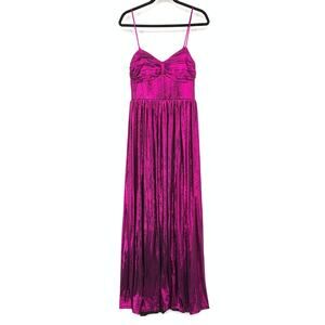 City Studio Sweetheart Neck Foil Knit Gown Womens Sz 9/10 Magenta Lace Up Back